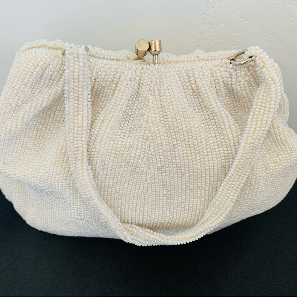 Vintage WALBORG Iridescent Cream Beaded Evening Bag